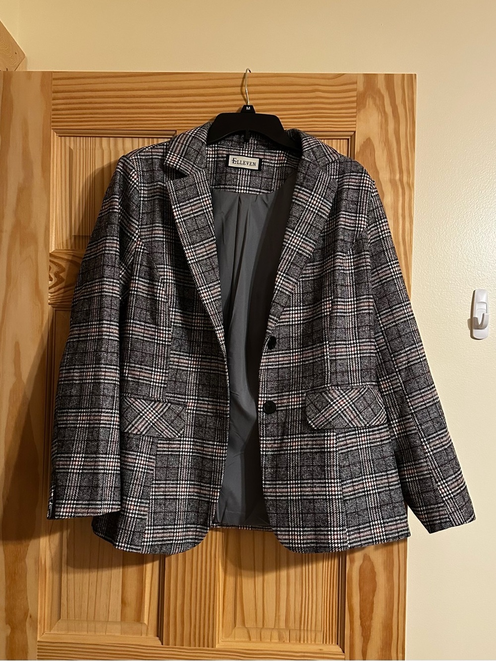 Plaid Women's Blazer Jacket in Black & Gray